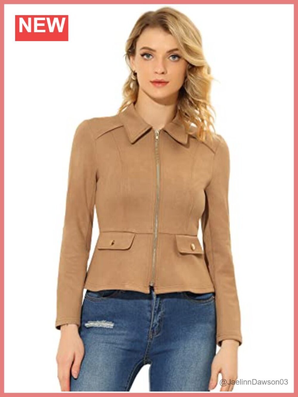 Faux Suede Moto Jacket Zip Up Biker Coat Long Sleeve